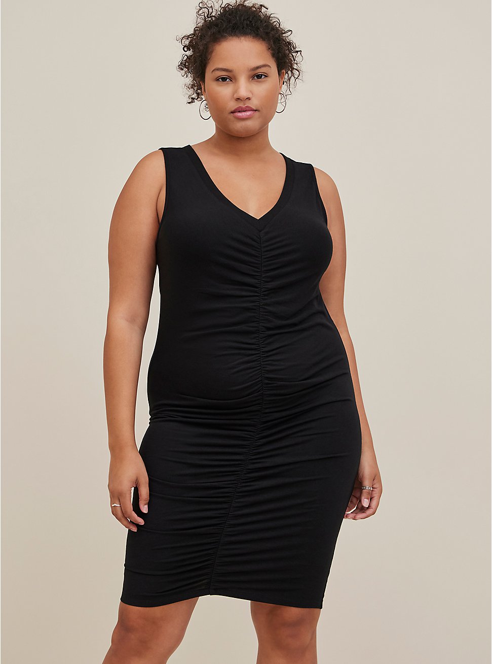 Plus Size Ruched Bodycon Mini Dress - Jersey Black, DEEP BLACK, hi-res