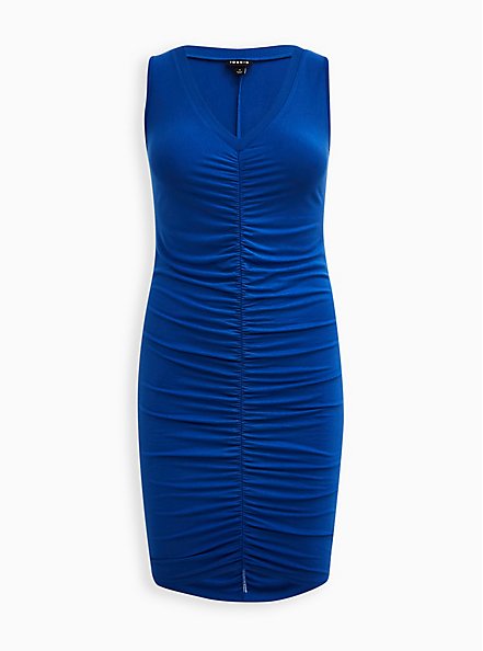 Plus Size Ruched Bodycon Mini Dress - Jersey Blue , NAUTICAL BLUE: BLUE, hi-res