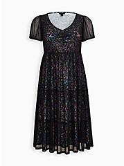 Plus Size Tiered Midi Dress - Soft Mesh Spotted Black , SPOT - WHITE, hi-res