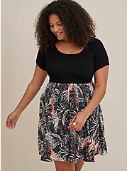 Smocked Mini Dress - Jersey & Challis Floral Black , TROPICAL, alternate
