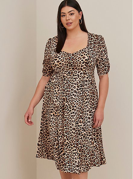Plus Size Sweetheart Skater Dress - Poplin Leopard, LEOPARD, alternate