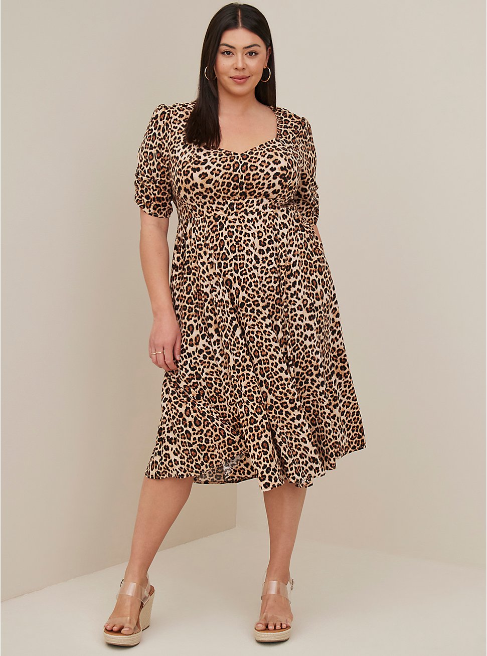 Plus Size Sweetheart Skater Dress - Poplin Leopard, LEOPARD, hi-res