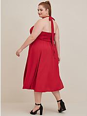 Plus Size Retro Halter Midi Swing Dress - Challis Red , JESTER RED, alternate