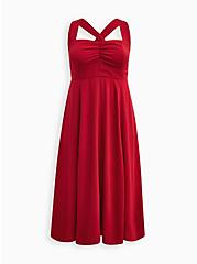 Plus Size Retro Halter Midi Swing Dress - Challis Red , JESTER RED, hi-res
