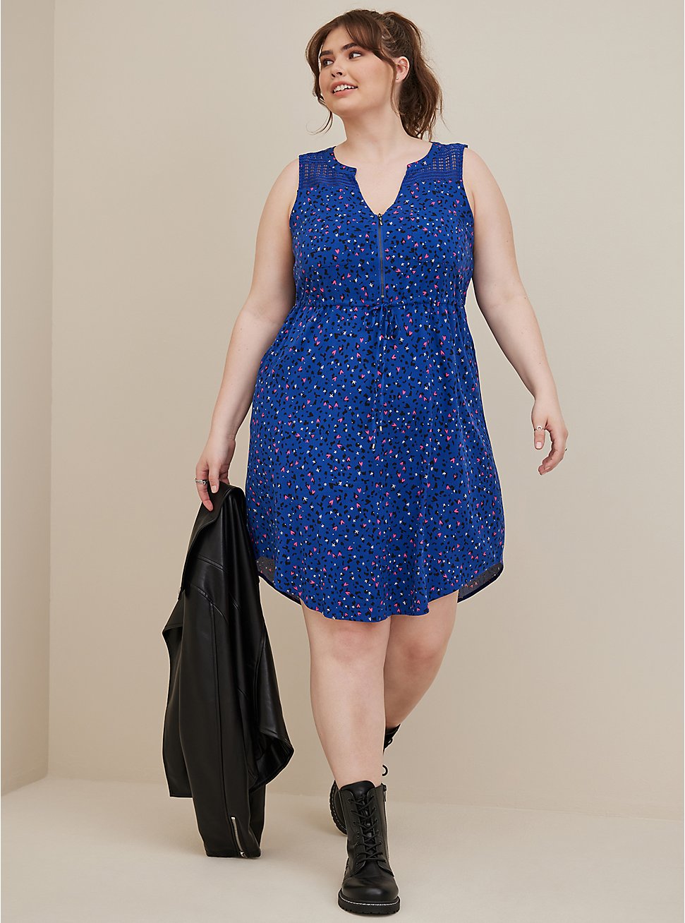 Mini Challis Zip-Front Shirt Dress, LEOPARD BLUE, hi-res