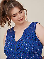 Plus Size Crochet Yoke Zip-Front Shirt Dress - Stretch Challis Doodle Blue, LEOPARD-BLUE, alternate