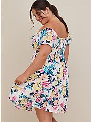 Plus Size Puff Sleeve Tiered Mini Dress - Crinkle Gauze Floral White, FLORAL - WHITE, alternate