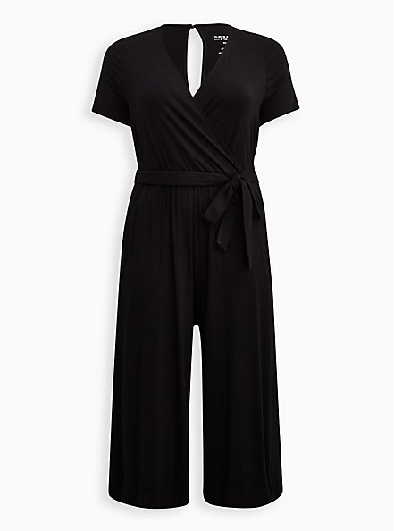 Surplice Culotte Jumpsuit - Super Soft Black, DEEP BLACK, hi-res