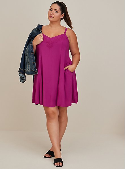 Plus Size Trapeze Mini Dress - Challis Purple, BOYSENBERRY, alternate