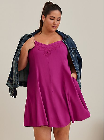 Plus Size Trapeze Mini Dress - Challis Purple, BOYSENBERRY, hi-res