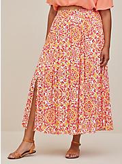Plus Size Off Shoulder Crop & Maxi Skirt Set - Crinkle Gauze Medallion Coral, MEDALLION - PINK, alternate
