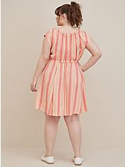 Tie Front Mini Dress - Challis Stripes Pink, STRIPE PINK, alternate