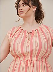 Tie Front Mini Dress - Challis Stripes Pink, , alternate