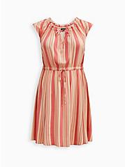 Tie Front Mini Dress - Challis Stripes Pink, , hi-res