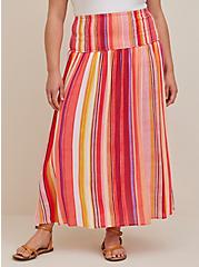 Plus Size Convertible Smocked Midi Dress - Crinkle Gauze Striped Pink, STRIPE - MULTI, alternate