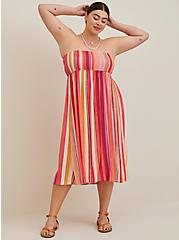 Plus Size Convertible Smocked Midi Dress - Crinkle Gauze Striped Pink, STRIPE - MULTI, hi-res
