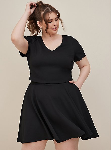 Plus Size Tank & Skater Skirt Set - Black, DEEP BLACK, hi-res