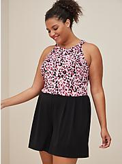 Plus Size High Neck Romper - Studio Knit Leopard Pink & Black , LEOPARD - PINK, hi-res