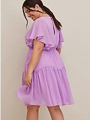 Plus Size Ruffle Sleeve Mini Dress - Chiffon Lilac , LILAC, alternate