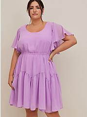 Plus Size Ruffle Sleeve Mini Dress - Chiffon Lilac , LILAC, alternate