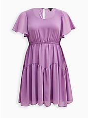 Plus Size Ruffle Sleeve Mini Dress - Chiffon Lilac , LILAC, hi-res