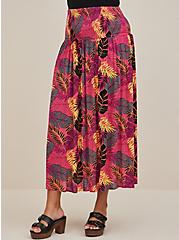Plus Size Convertible Smocked Midi Dress - Crinkle Gauze Leaves Pink, LEAVES - MULTI, alternate