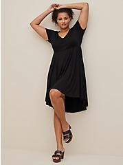 Plus Size Mini Super Soft Cinch Front Skater Dress, DEEP BLACK, alternate