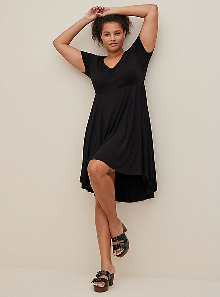 Plus Size Cinched Front Mini Dress - Super Soft Black, DEEP BLACK, alternate