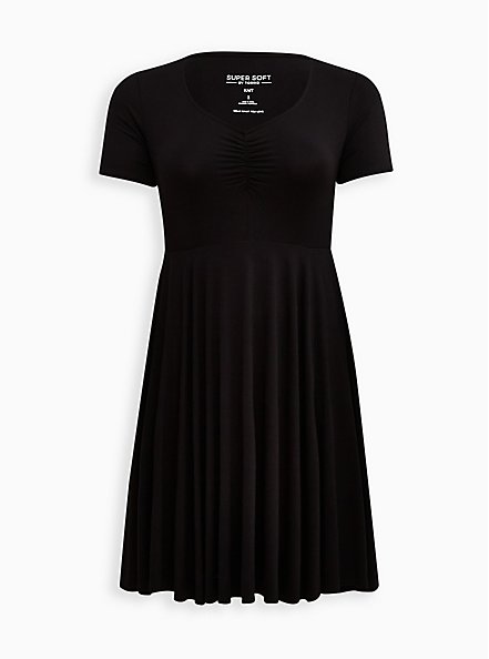 Plus Size Cinched Front Mini Dress - Super Soft Black, DEEP BLACK, hi-res