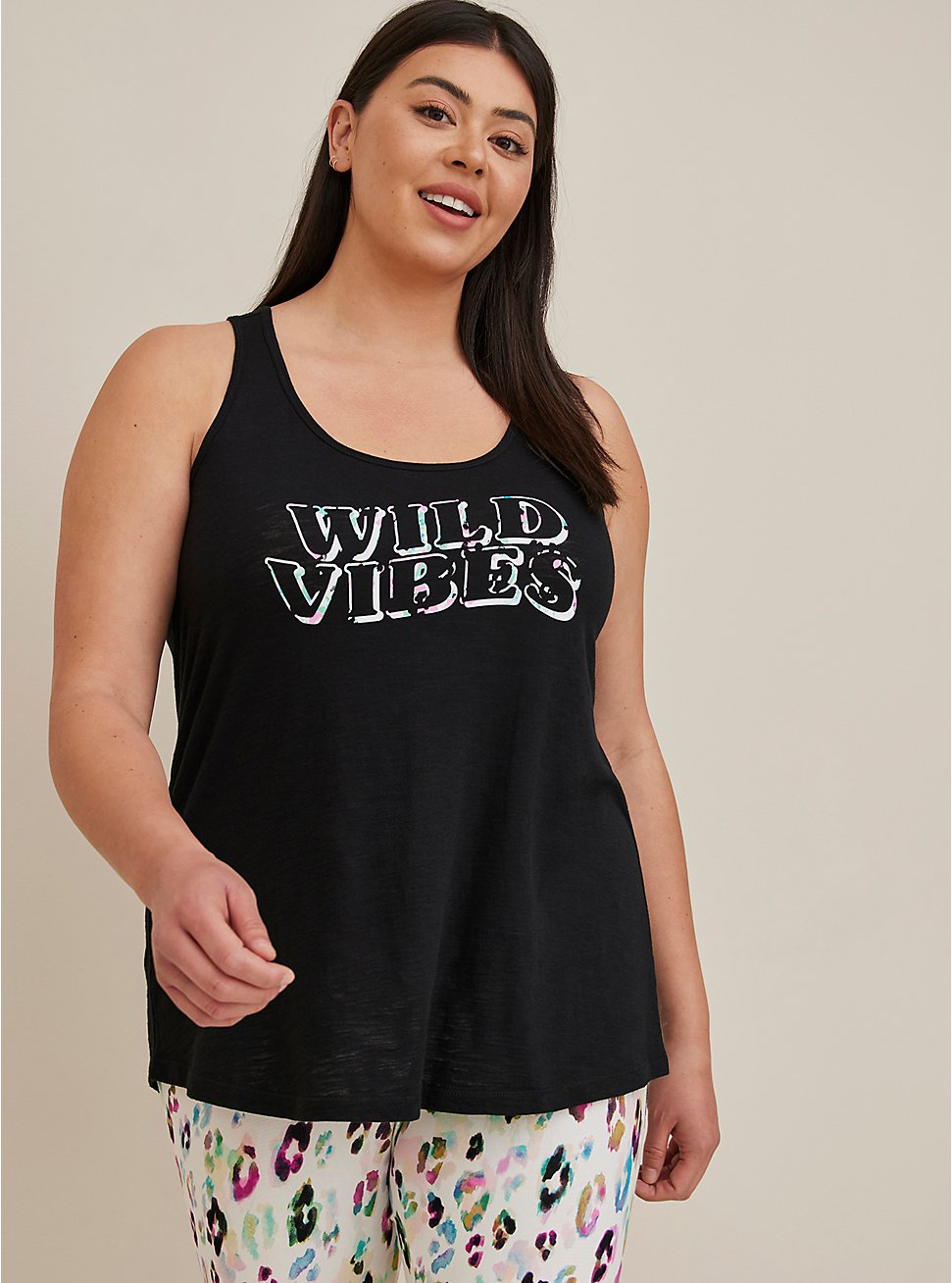 Plus Size Wild Vibes Racerback Sleep Tank - Black, BLACK, hi-res