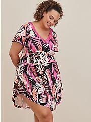 Plus Size Lace Trim Sleep Dress - Super Soft Palms Pink & Black, MULTI, alternate