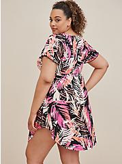 Plus Size Lace Trim Sleep Dress - Super Soft Palms Pink & Black, MULTI, alternate