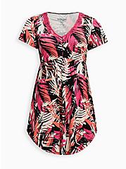 Plus Size Lace Trim Sleep Dress - Super Soft Palms Pink & Black, MULTI, hi-res