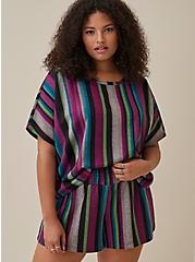 Plus Size Dolman Tee Cover-Up - Light Weight Fleece Striped, MULTI, hi-res