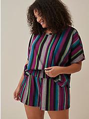 Plus Size Cover-Up Shorts - Light Weight Fleece Stripes, MULTI, alternate