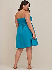 Smocked Strapless Dress Cover-Up - Terry Blue, TEAL, alternate
