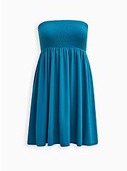 Plus Size Smocked Strapless Dress Cover-Up - Terry Blue, TEAL, hi-res