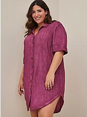 Plus Size Shirt Dress Cover-Up - Gauze Fuchsia, PINK, alternate