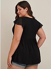 Plus Size Embroidered Babydoll Top - Textured Jersey Black, DEEP BLACK, alternate