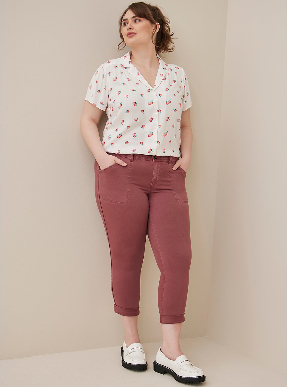 Plus Size Aviator Crop Pant - Twill Dusty Red, WILD GINGER: BURGUNDY, hi-res