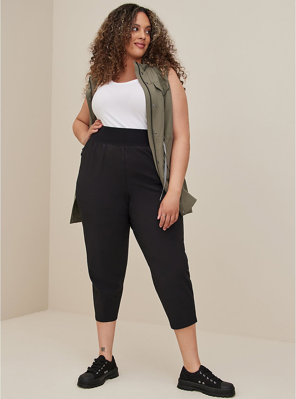 Plus Size Happy Camper Relaxed Walking Pant - Stretch Woven Black, DEEP BLACK, hi-res