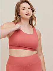 Plus Size Happy Camper Strappy Sports Bra - Super Soft Performance Jersey Pink, DUSTED CLAY, alternate