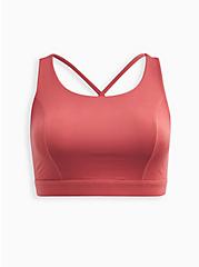 Plus Size Happy Camper Strappy Sports Bra - Super Soft Performance Jersey Pink, DUSTED CLAY, hi-res