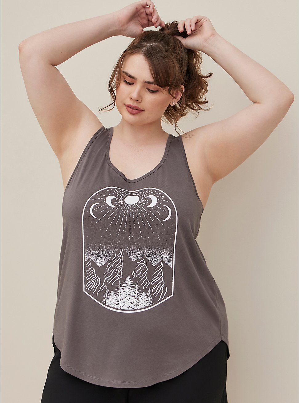 Plus Size Happy Camper Tank - Performance Cotton Night Trees Grey, GREY  CHARCOAL, hi-res