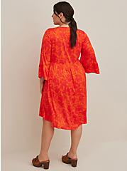 Plus Size Lace Up Hi-Low Babydoll Dress - Stretch Challis Floral Orange, FLORAL - ORANGE, alternate