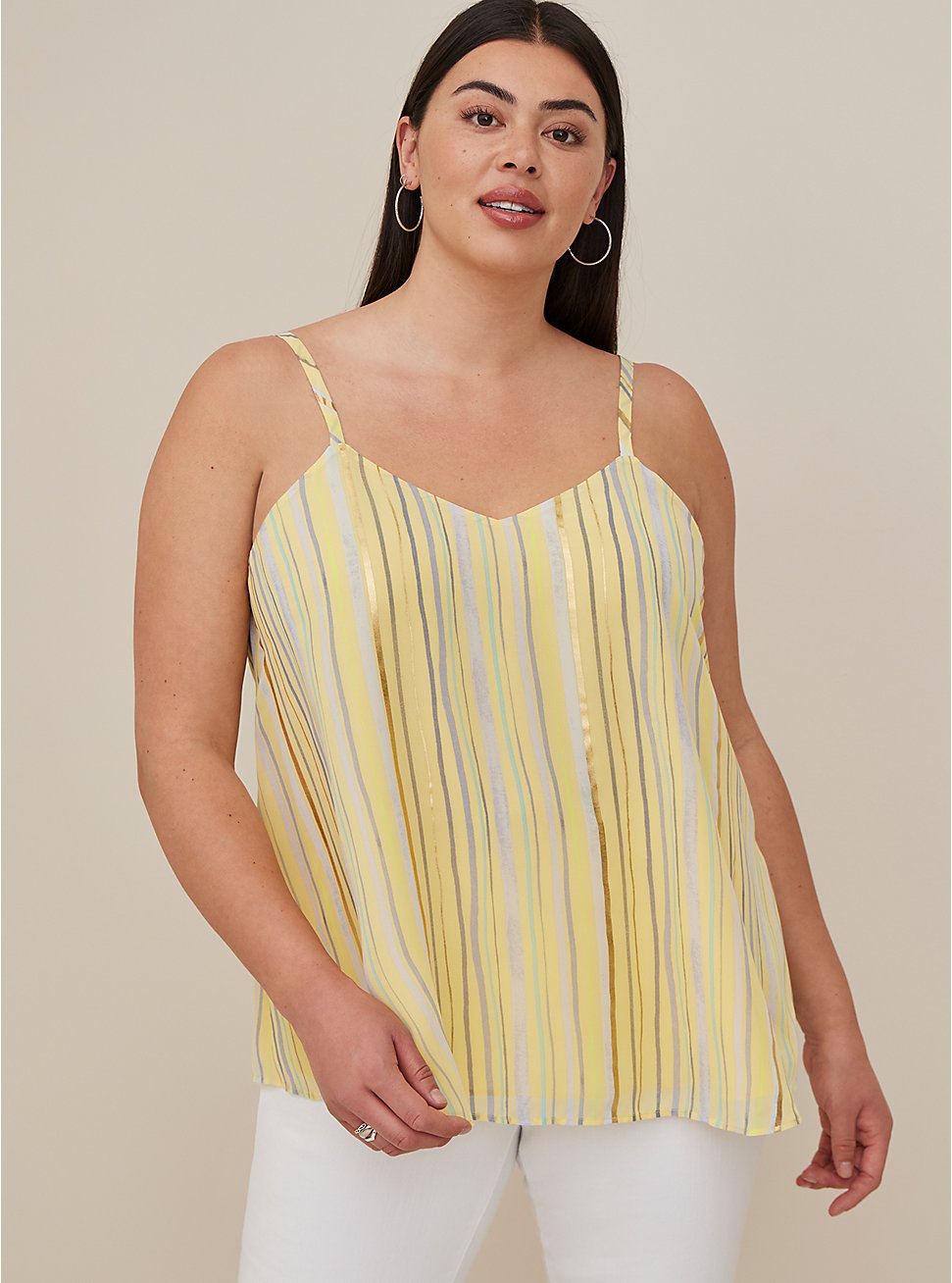 Plus Size  Sophie Swing Cami - Chiffon Stripes Yellow, MULTI, hi-res