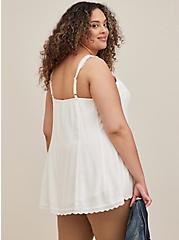 Plus Size Fit & Flare Lace Trim Cami - Textured Stretch Rayon White, CLOUD DANCER, alternate
