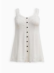 Plus Size Fit & Flare Lace Trim Cami - Textured Stretch Rayon White, CLOUD DANCER, hi-res