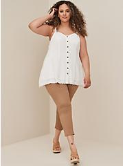 Plus Size Fit & Flare Lace Trim Cami - Textured Stretch Rayon White, CLOUD DANCER, hi-res
