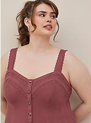 Plus Size Fit & Flare Lace Trim Cami - Textured Stretch Rayon Dusty Red, WILD GINGER: BURGUNDY, alternate